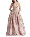 Tadashi Shoji Metallic Textured Abstract Print Gown In Multi