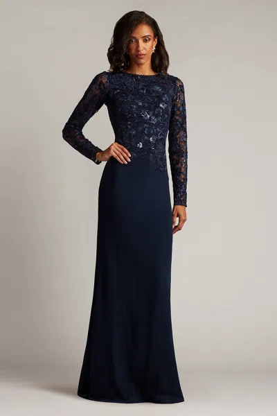 Tadashi Shoji Forena Embroidered Crepe Gown In Blue