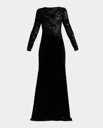 Tadashi Shoji Forena Embroidered Lace Crepe Trumpet Gown In Black