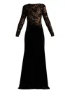 Tadashi Shoji Embroidered Bodice Long Sleeve Gown In Black