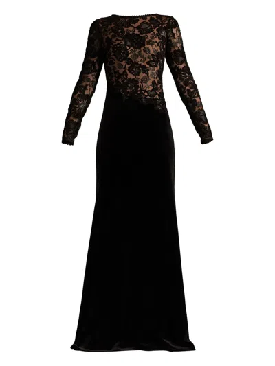 Tadashi Shoji Embroidered Bodice Long Sleeve Gown In Multi