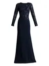 Tadashi Shoji Embroidered Bodice Long Sleeve Gown In Blue