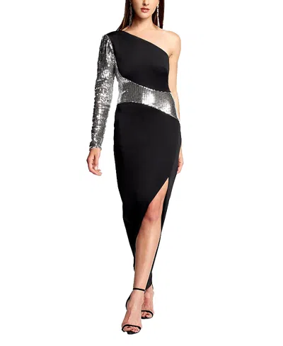 Tadashi Shoji Foxie One-shoulder Gown In Black/platinum
