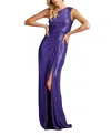 Tadashi Shoji One-shoulder Metallic Jersey Gown In Purple
