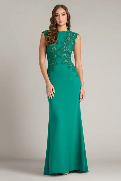 Tadashi Shoji Embroidered Detail Crepe Body-con Gown In Green