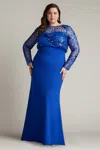 Tadashi Shoji Sequin Blouson Bodice Long Sleeve Gown In Blue