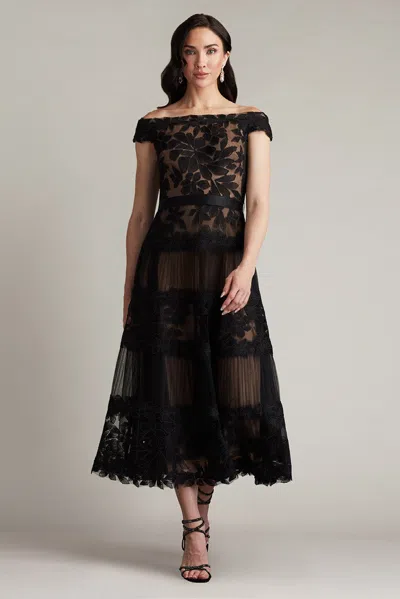 Tadashi Shoji Geometric Floral Embroidered Tulle A-line Dress In Multi