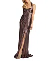 Tadashi Shoji Gita Draped Metallic Halter Gown In Purple