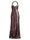 Tadashi Shoji Gita Draped Metallic Halter Gown In Pink