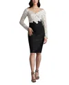 Tadashi Shoji Two-tone Floral Lace Illusion Dress In Black/ivory