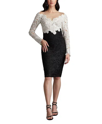 TADASHI SHOJI GOLIE EMBROIDERED BODICE ILLUSION DRESS