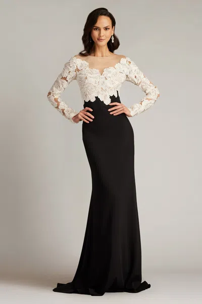 Tadashi Shoji Golie Embroidered Bodice Illusion Gown In Multi