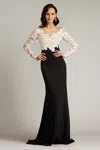 Tadashi Shoji Floral-embroidered Crepe Trumpet Gown In Black