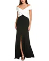 Tadashi Shoji Benz Pleated Portrait Collar Gown In Black