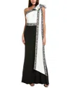 Tadashi Shoji Lace Detail One-shoulder Gown In Multi