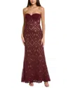 Tadashi Shoji Kohli Strapless Lattice Embroidered Gown In Burgundy