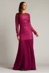 Tadashi Shoji Sunburst Pleated Georgette And Tulle Gown In Purple