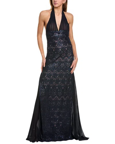 Tadashi Shoji Halter Gown In Blue