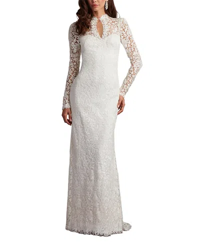 Tadashi Shoji Heiss Embroidered Illusion Gown In White
