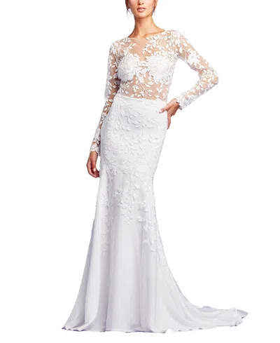 Tadashi Shoji Holden Long-sleeve Illusion Gown In Ivory