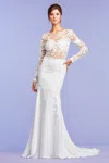 Tadashi Shoji Holden Long-sleeve Illusion Gown In White