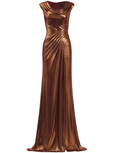 Tadashi Shoji Houghton Draped Gown In Copper