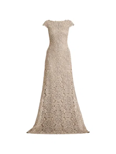 Tadashi Shoji Hoyt Lotus Embroidered Tulle Gown In Neutral