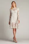 Tadashi Shoji Cfe25400m Short Long Sleeve Fitted Lace Cocktail Dress In White