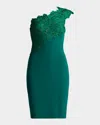 Tadashi Shoji Reya One-shoulder Embroidered Illusion Dress