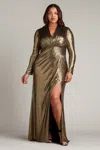 Tadashi Shoji Imanie Draped Lamé Gown In Brown