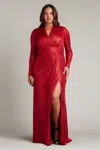 Tadashi Shoji Imanie Draped Lamé Gown In Red