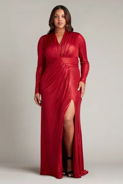 Tadashi Shoji Imanie Draped Lamé Gown In Red