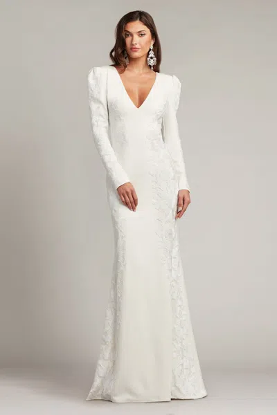 Tadashi Shoji Irelina Puff Sleeve Embroidered Gown In White