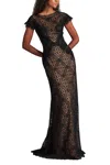 Tadashi Shoji Embellished Flutter Sleeve Lace Mermaid Gown In Multi