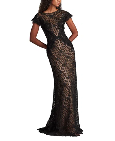 Tadashi Shoji Jasi Embroidered Illusion Gown In Black
