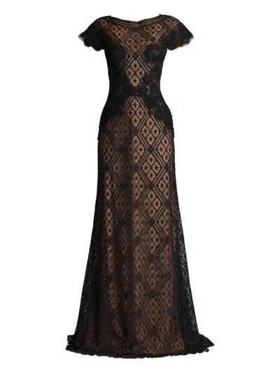 TADASHI SHOJI JASI LACE-PANEL EVENING GOWN