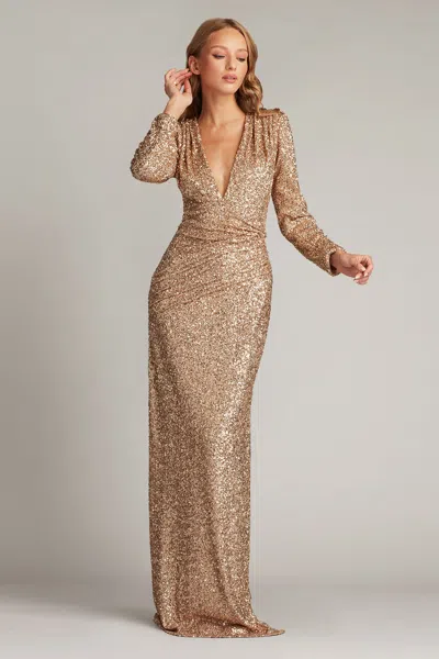 TADASHI SHOJI JAZZY SEQUIN MESH PLUNGE GOWN