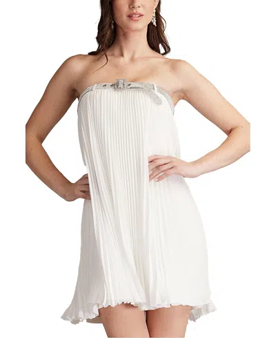 Tadashi Shoji Jemny Pleated Chiffon Trapeze Mini Dress In White