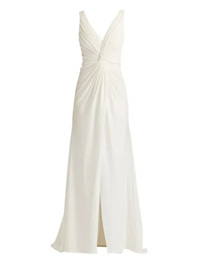 Tadashi Shoji Bos24195lbr Simple Long Bridal Gown Slit Wedding Dress In White