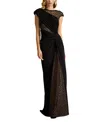 Tadashi Shoji Textured Crepe Gown With Sheer Details