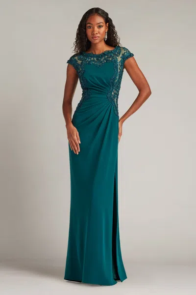 Tadashi Shoji Johari Embroidered Illusion Gown In Green