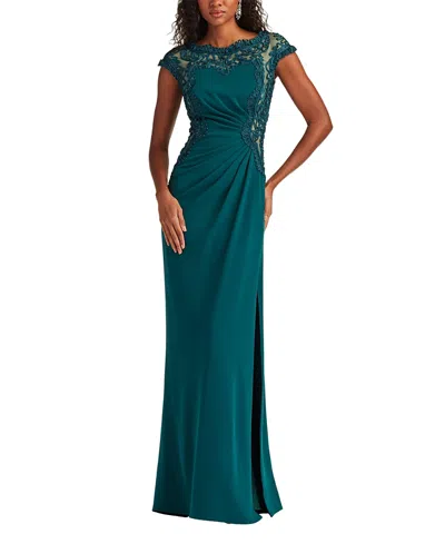 Tadashi Shoji Johari Embroidered Illusion Gown In Green