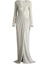 Tadashi Shoji Metallic Jersey Long Sleeve Gown In Silber