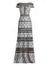 Tadashi Shoji Short Sleeve Semi-sheer Gown In Gray