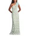 Tadashi Shoji Embroidered Lace One-shoulder Gown In Green