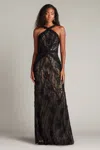 Tadashi Shoji Kaiti Embroidered Halter Gown In Black