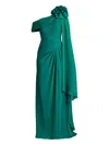Tadashi Shoji Kamari Draped Rosette Shoulder Gown