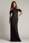 Tadashi Shoji Cdy24230l Fitted Long Formal Lace Evening Dress In Black