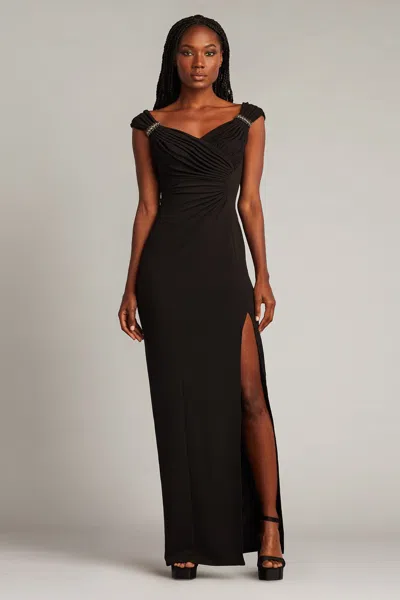 Tadashi Shoji Keene Pearl Accent Gown In Black