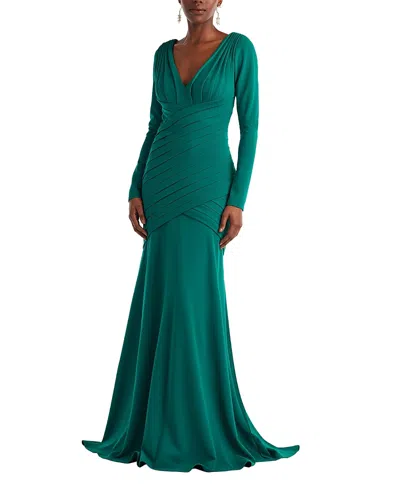 Tadashi Shoji Keris Shutter-pleated Crepe Gown In Green